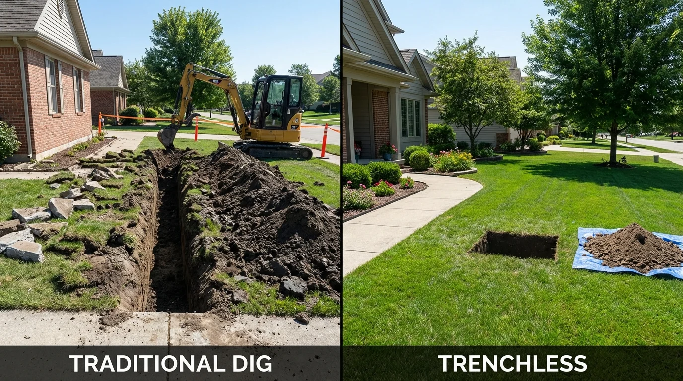 Trenchless sewer repair with minimal yard damage versus traditional excavation in Logan, IA